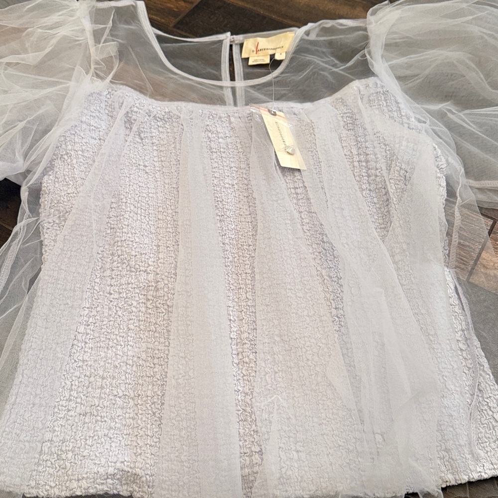 Anthropologie Sheer Puff Sleeve Top - Picture 4 of 6